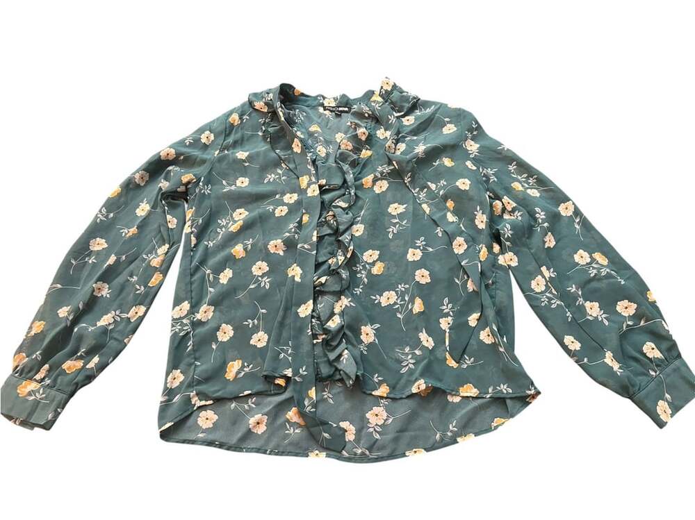 Fashion Nova Size L Green Floral Blouse